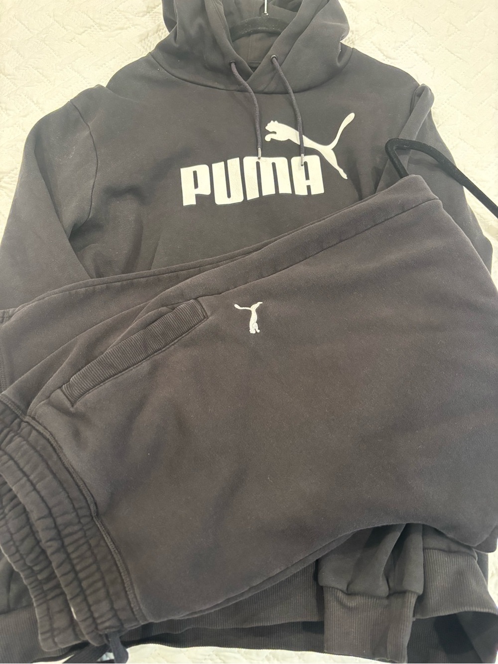Puma Black Hoodie and Black Sweatpants Set with White Logo - XXL